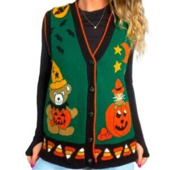 J.J. Poole Sweaters - J.J. Poole Vintage 90s Halloween Sweater Vest Pumpkin Bear Cat Candy Corn Medium